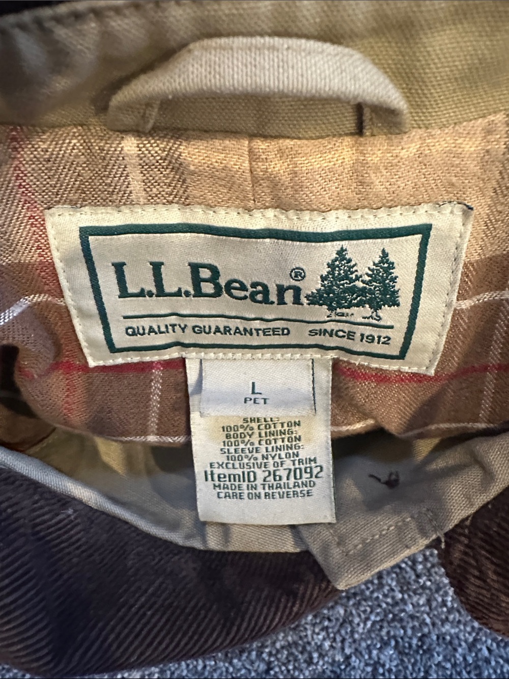 L.L. Bean Khaki Utility Jacket with Brown Corduroy Trim - Picture 3 of 4